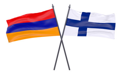 Armenia and Finland, two crossed flags isolated on white background. 3d image