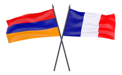 Fototapeta na wymiar Armenia and France, two crossed flags isolated on white background. 3d image