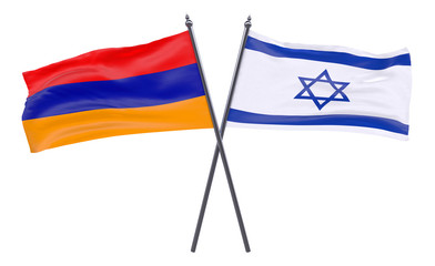 Armenia and Israel, two crossed flags isolated on white background. 3d image
