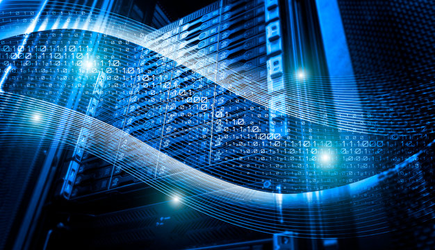 Binary code data flow inside server array
