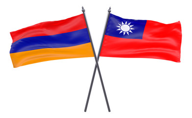 Armenia and Taiwan, two crossed flags isolated on white background. 3d image