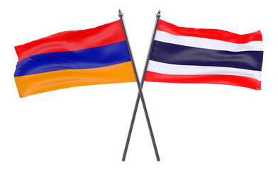 Armenia and Thailand, two crossed flags isolated on white background. 3d image