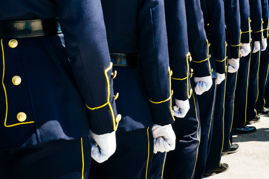 Build A Soldier In Blue Uniform At A Parade In Athens