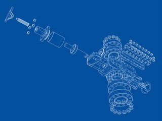 Blowout preventer. Vector rendering of 3d