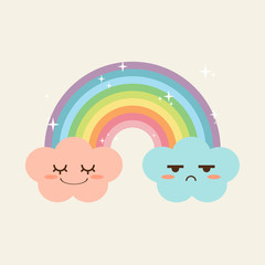 Obraz na płótnie Canvas rainbow with clouds that have a happy pink on the left and an unhappy blue on the right. colorful concept. couple design. vector illustration.