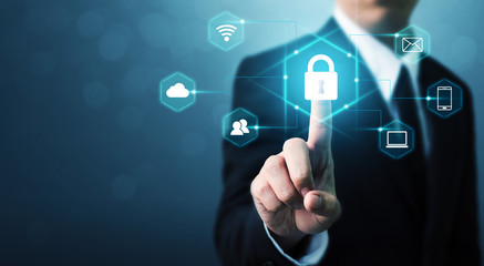 Protection network security computer and safe your data concept. Digital crime by an anonymous hacker
