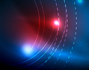 Blue neon circles, abstract circular lines. Glowing circle abstract pattern background