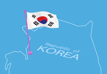 Illustrate of South Korea flag and territory line.
