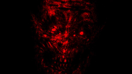 Abstraction zombie face on black background. Illustration in horror genre. Scary monster character face. © likozor