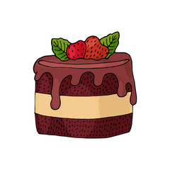 Vector cake with strawberry and mint leaf isolated on the white
