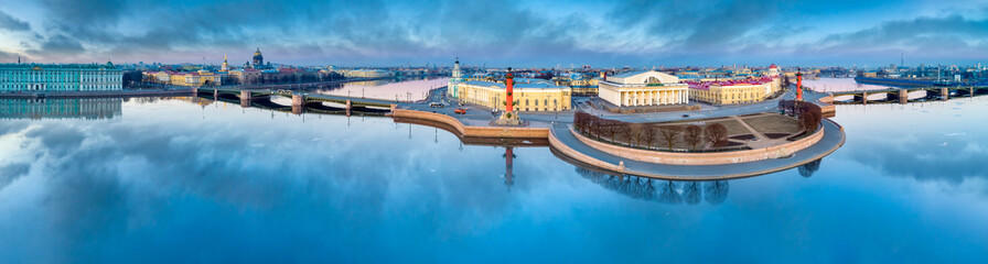 Saint-Petersburg. Russia. Arrow of Vasilevsky view. Embankment of Vasilievsky island in summer. The River Neva. The Palace bridge of St. Petersburg. Cities of Russia. Travel to St. Petersburg.