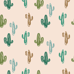 Green cacti modern youthful pattern seamless vector texture.