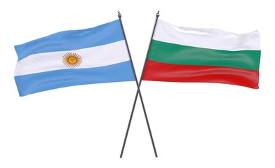 Argentina and Bulgaria, two crossed flags isolated on white background. 3d image