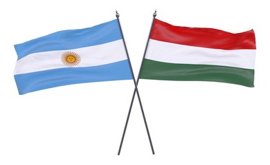 Argentina and Hungary, two crossed flags isolated on white background. 3d image