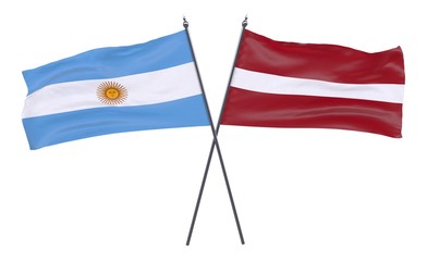 Argentina and Latvia, two crossed flags isolated on white background. 3d image