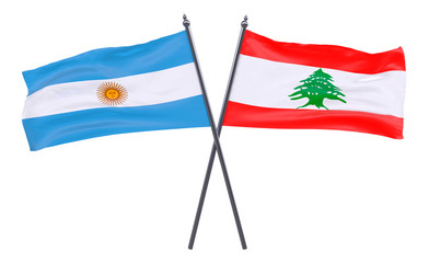 Argentina and Lebanon, two crossed flags isolated on white background. 3d image