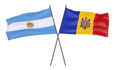 Argentina and Moldova, two crossed flags isolated on white background. 3d image