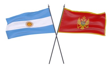 Argentina and Montenegro, two crossed flags isolated on white background. 3d image