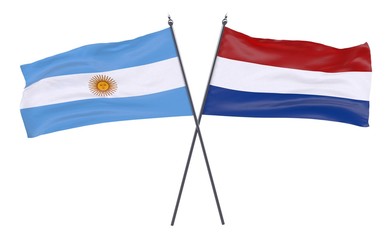 Argentina and Netherlands, two crossed flags isolated on white background. 3d image
