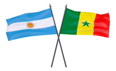 Argentina and Senegal, two crossed flags isolated on white background. 3d image