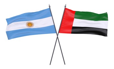 Argentina and UAE, two crossed flags isolated on white background. 3d image