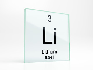 Lithium element symbol from periodic table on glass icon - realistic 3D render
