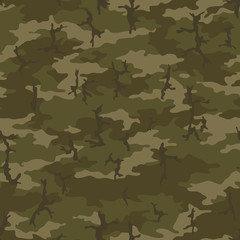 Fototapeta premium Seamless camouflage pattern. Khaki texture, vector illustration. Camo print background. Abstract military style backdrop