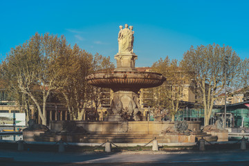 Fountain de la Rotonde with three sculptures of female figures presenting Justice in Aix-en-Provence in France