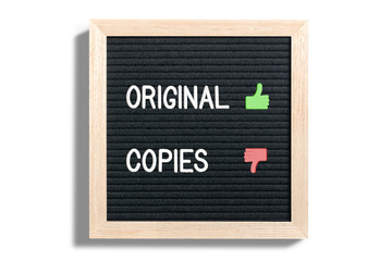 Letterboard with message against copycats