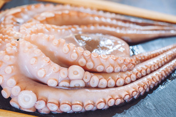 Octopus. Seafood in the restaurant. Octopus is prepared in the restaurant on the table.