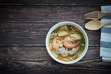 Seafood shrimp, squid and vegetable homemade suki