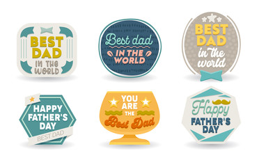 Happy Fathers Day Set of Emblems, Labels, Icons and Signs with Typography for Greeting Cards, Banners, T-shirt or Logo Design