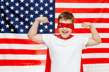 superhero on american flag background