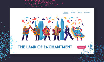 Cinco De Mayo Festival with Mexican People In Traditional Clothes, Musicians and Dancers Celebrating National Music Holiday. Website Landing Page, Web Page. Cartoon Flat Vector Illustration, Banner