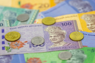 Malaysia currency of Malaysian ringgit banknotes background, Financial concept.