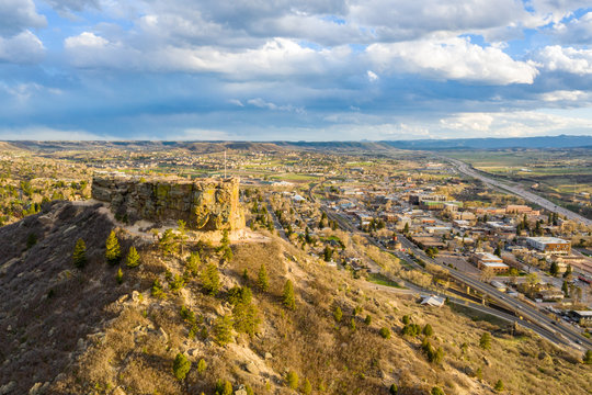 Aerial view of main street downtown Castle Rock