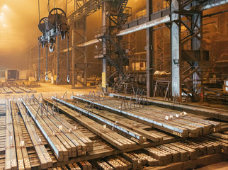 Naklejka premium Warehouse metal blank. Electroplating plant for the metal.