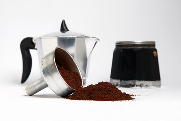 Metallic old coffee machine isolated