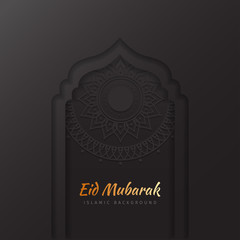 Eid Mubarak art paper black islamic background with gold fonts