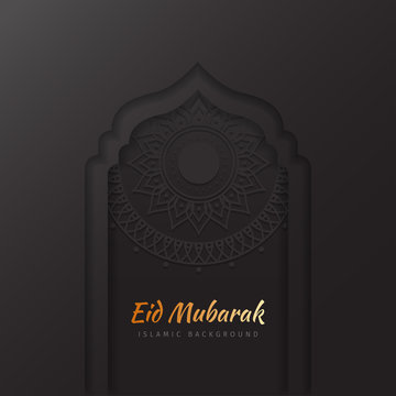 Eid Mubarak Art Paper Black Islamic Background With Gold Fonts