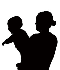 a mother and baby silhouette vector
