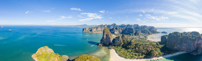Aerial drone view of beautiful tropical beach in Krabi province, Thailand
