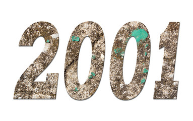 Year 2001  with old concrete wall on white background