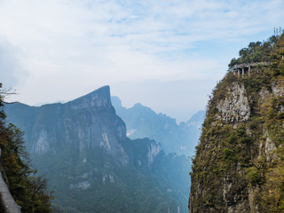 beautiful view on Tianmen mountain with clear Sky in zhangjiajie city China.Tianmen mountain the travel destination of Hunan zhangjiajie city China