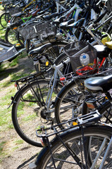 Fototapeta na wymiar Viele Fahrräder stehen in einer Reihe