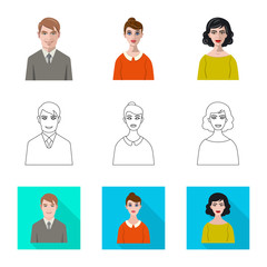 Isolated object of hairstyle and profession  sign. Set of hairstyle and character  stock vector illustration.