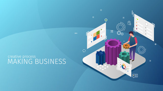 modern isometric design style conceptual composition Making Business metaphor