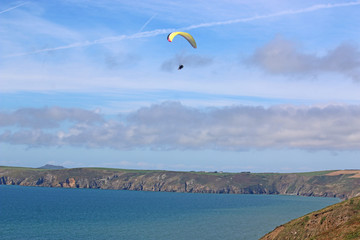 Paraglider above Newgale Bay, Wales