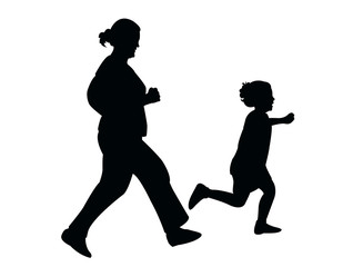 a mother playing with son, silhouette vector