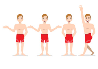 Obraz premium Summer season holiday. Cartoon character on the beach , Handsome man with swimming pant and activities design vector